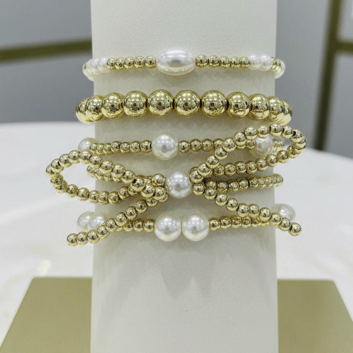 Bow Bracelet Set with Pearls in Gold