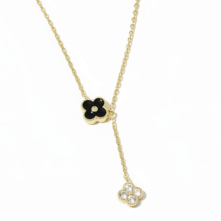 Noir Quatrefoil Drop Necklace