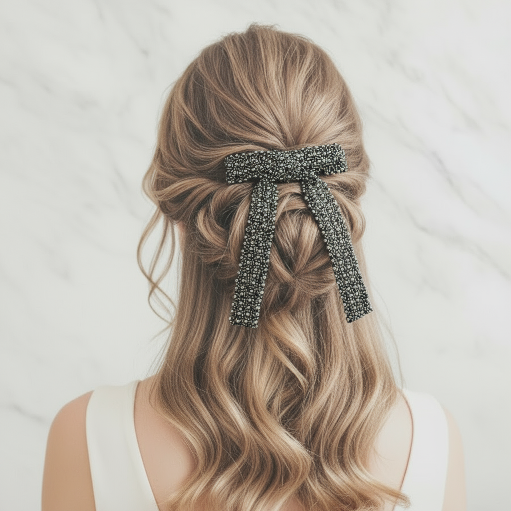 Luxe Beaded Bow Hair Clip