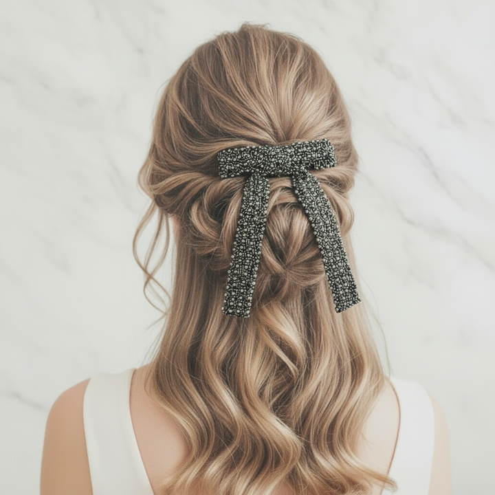 Luxe Beaded Bow Hair Clip