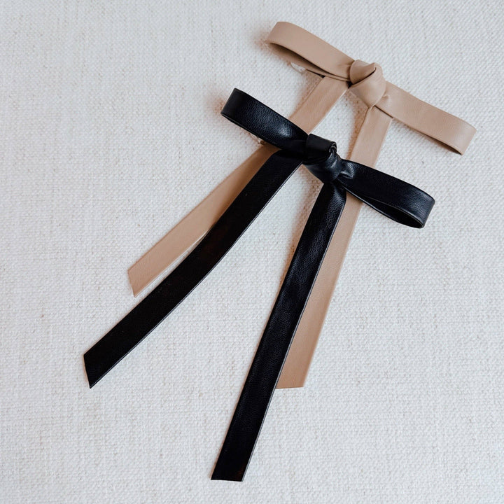 Preppy Structured Vegan Leather Bow Hair Clip